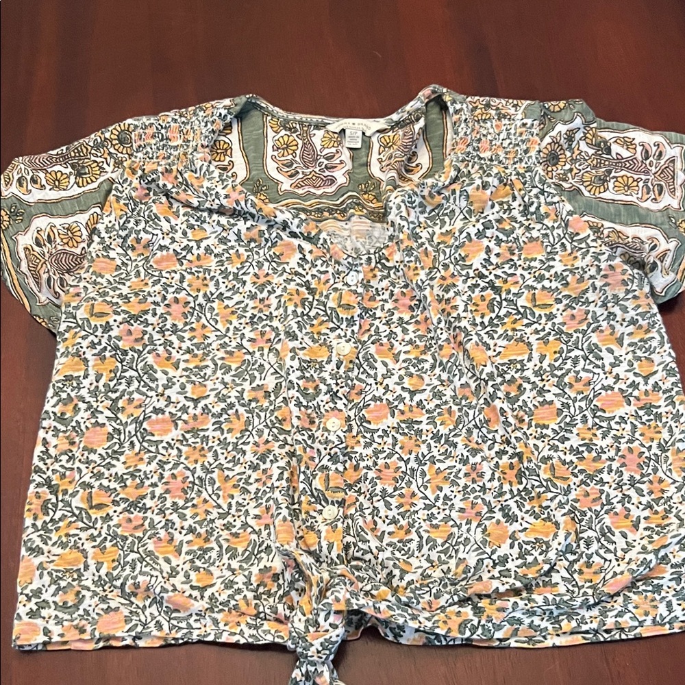Lucky Brand Floral Top with Yellow and Green Accents